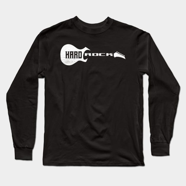 Hard Rock - Electric Guitar - Typographic Guitar Long Sleeve T-Shirt by WIZECROW